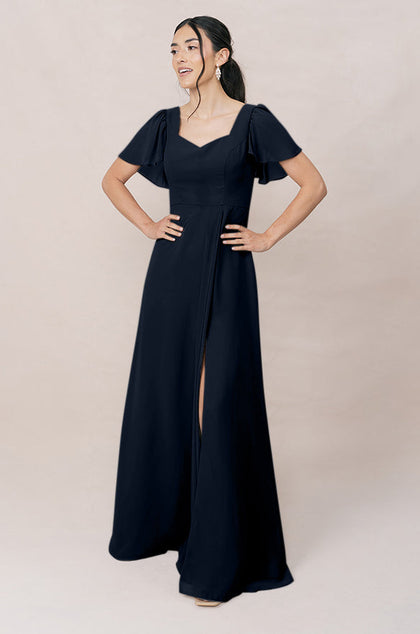 Madeline Convertible Chiffon Dress | Made To Order | Navy Blue