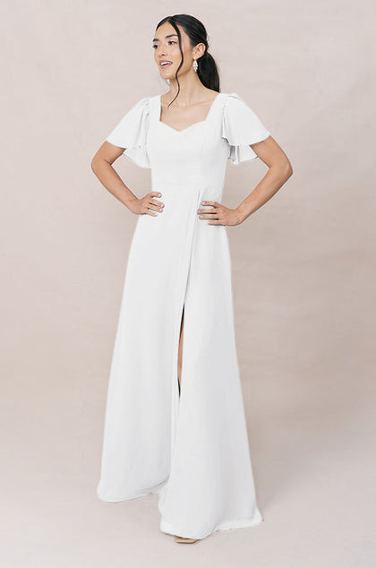 Madeline Convertible Chiffon Dress | Made To Order | White Pearl