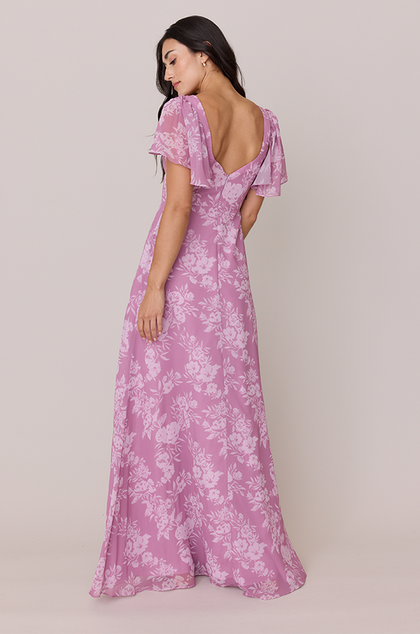 Madeline Convertible Chiffon Floral Print Dress | Made To Order | Mauve Pink Bouquet