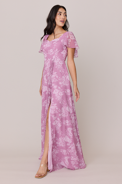 Madeline Convertible Chiffon Floral Print Dress | Made To Order | Mauve Pink Bouquet