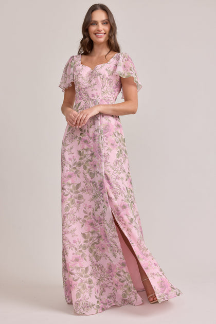 Madeline Convertible Chiffon Floral Print Dress | Made To Order | Perfect Pink Meadow Blooms