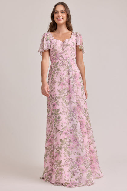 Madeline Convertible Chiffon Floral Print Dress | Made To Order | Perfect Pink Meadow Blooms