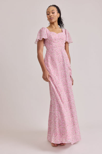 Madeline Convertible Chiffon Floral Print Dress | Made To Order | Perfect Pink Posey