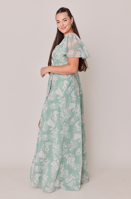 Madeline Convertible Chiffon Floral Print Dress | Made To Order | Champagne Bouquet
