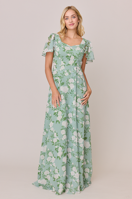 Madeline Convertible Chiffon Floral Print Dress | Made To Order | Sage Multi Bouquet