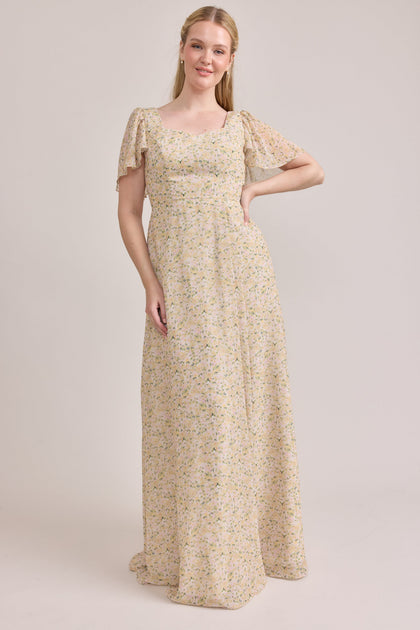 Madeline Convertible Chiffon Floral Print Dress | Made To Order | Yellow Posey