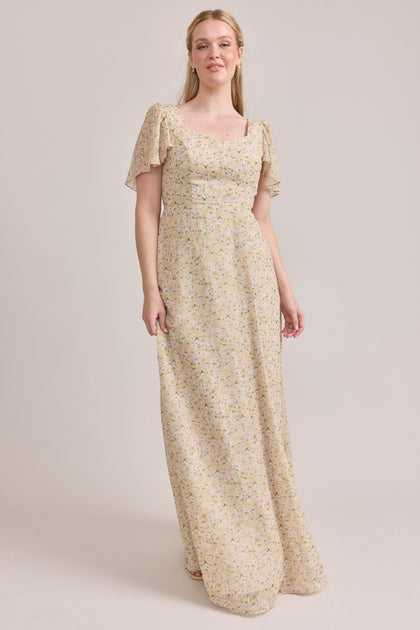 Madeline Convertible Chiffon Floral Print Dress | Made To Order | Yellow Posey