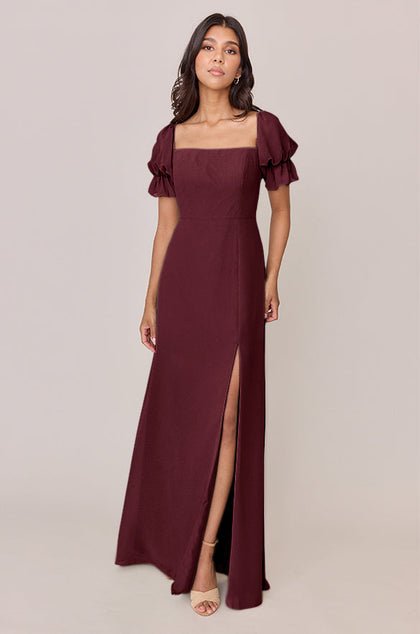 Maeve Chiffon Dress | Made To Order | Cabernet