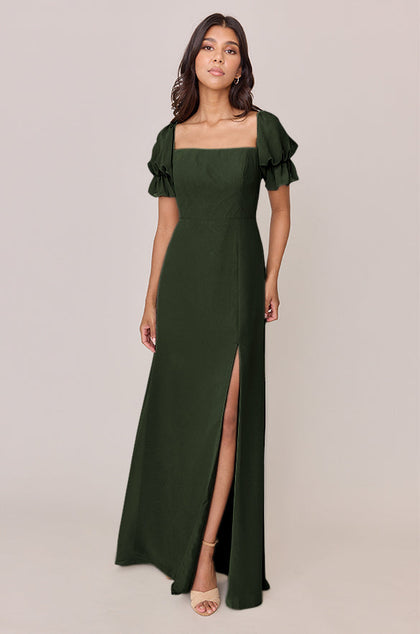 Maeve Chiffon Dress | Made To Order | Deep Olive