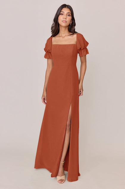 Maeve Chiffon Dress | Made To Order | Rust Orange
