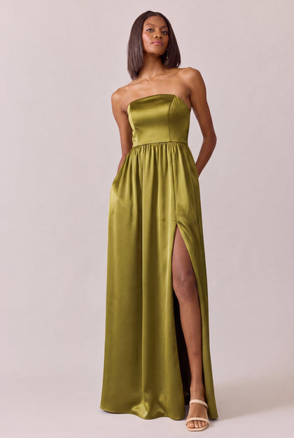 Maren Satin Dress | Made To Order | Chartreuse