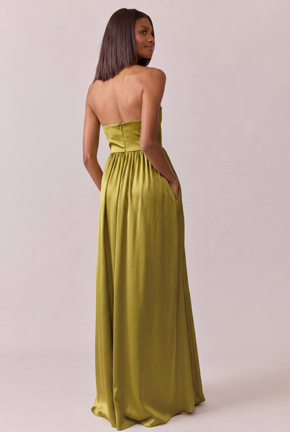 Maren Satin Dress | Made To Order | Chartreuse