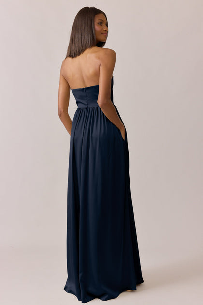 Maren Satin Dress | Made To Order | Navy Blue
