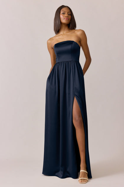 Maren Satin Dress | Made To Order | Navy Blue