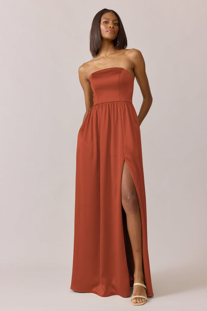 Maren Satin Dress | Made To Order | Rust
