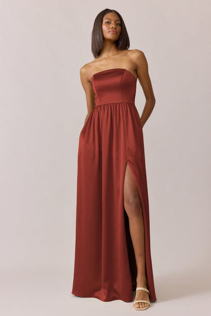 Maren Satin Dress | Made To Order | Rust