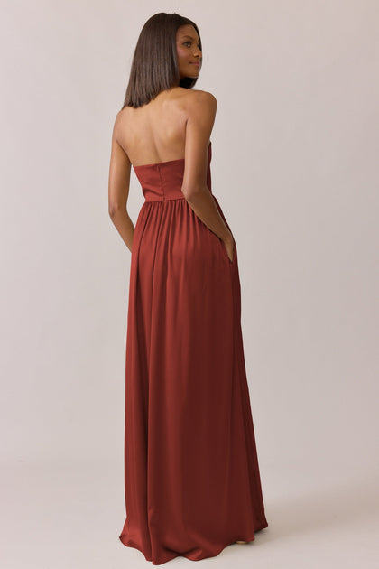 Maren Satin Dress | Made To Order | Rust