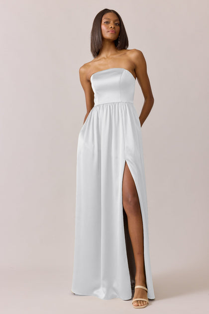 Maren Satin Dress | Made To Order | White Pearl
