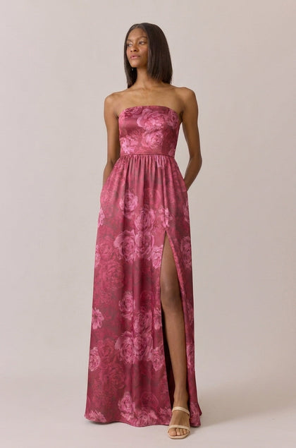 Maren Satin Floral Print Dress | Made To Order | Berry Botanical