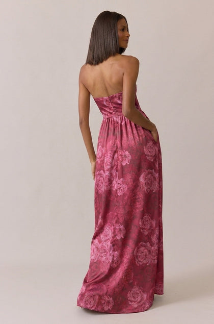 Maren Satin Floral Print Dress | Made To Order | Berry Botanical