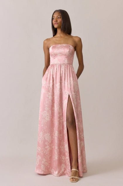 Maren Satin Floral Print Dress | Made To Order | Blush Bouquet
