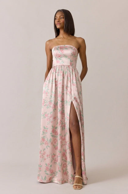 Maren Satin Floral Print Dress | Made To Order | Blushing Bride Bouquet