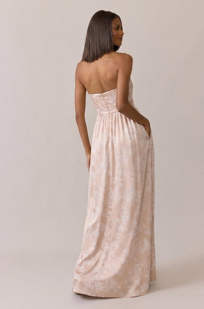 Maren Satin Floral Print Dress | Made To Order | Gold Champagne Bouquet