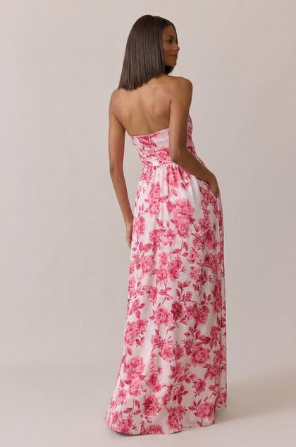 Maren Satin Floral Print Dress | Made To Order | Hot Pink Garden