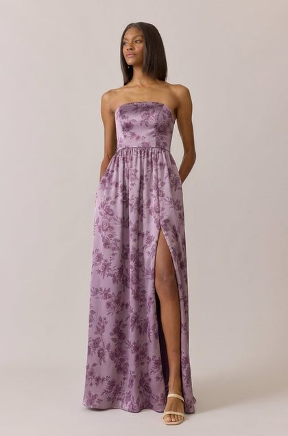 Maren Satin Floral Print Dress | Made To Order | Lilac Bouquet