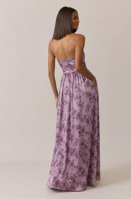 Maren Satin Floral Print Dress | Made To Order | Lilac Bouquet