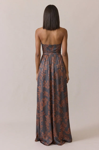 Maren Satin Floral Print Dress | Made To Order | Mahogany Bouquet
