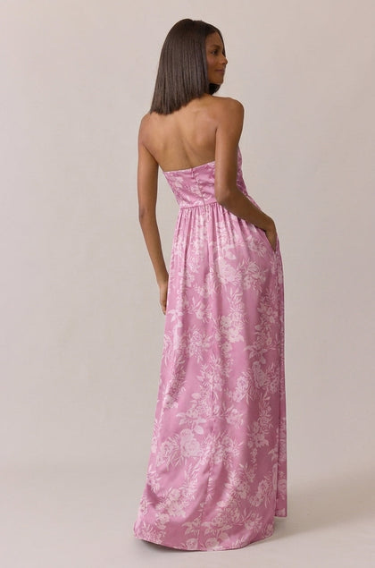Maren Satin Floral Print Dress | Made To Order | Mauve Pink Bouquet