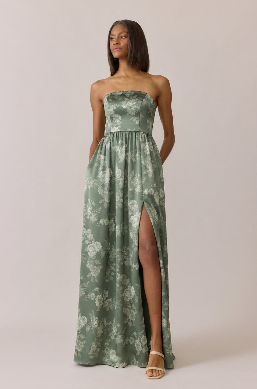 Maren Satin Floral Print Dress