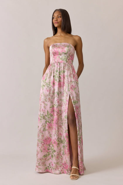 Maren Satin Floral Print Dress | Made To Order | Perfect Pink Meadow Blooms