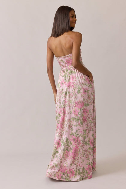 Maren Satin Floral Print Dress | Made To Order | Perfect Pink Meadow Blooms