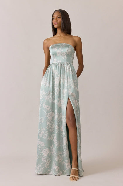 Maren Satin Floral Print Dress | Made To Order | Sage and Champagne Bouquet