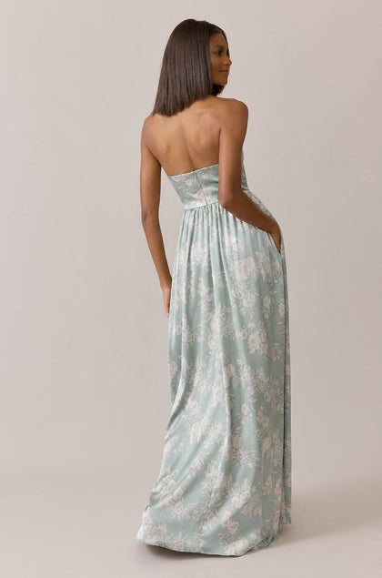 Maren Satin Floral Print Dress | Made To Order | Sage and Champagne Bouquet