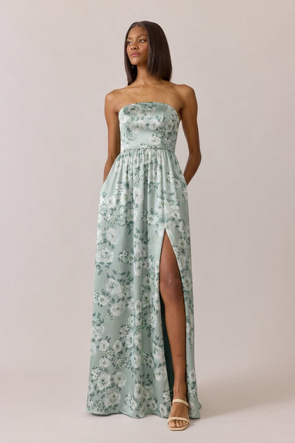 Maren Satin Floral Print Dress | Made To Order | Sage Blossom