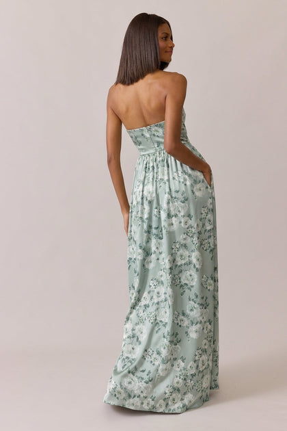 Maren Satin Floral Print Dress | Made To Order | Sage Blossom