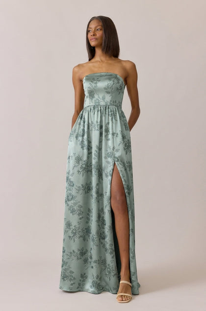 Maren Satin Floral Print Dress | Made To Order | Sage Bouquet