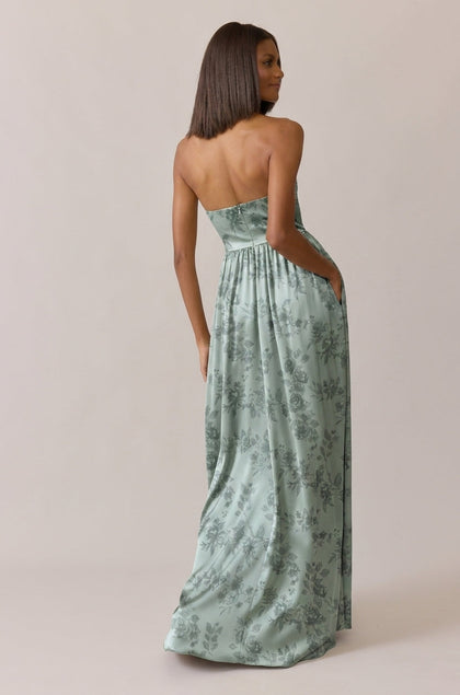 Maren Satin Floral Print Dress | Made To Order | Sage Bouquet