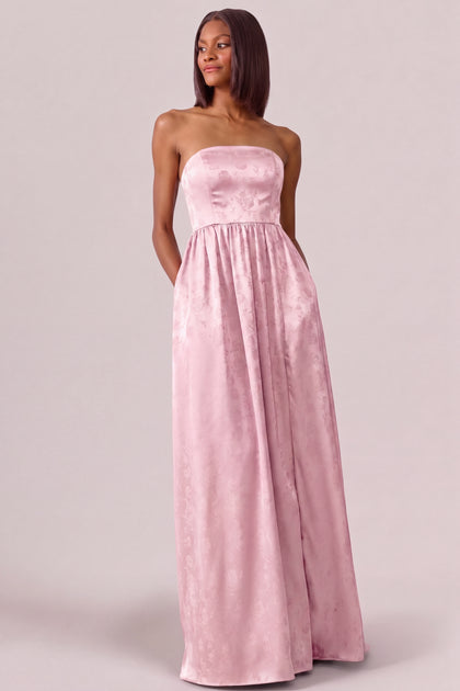 Maren Satin Jacquard Dress | Baby Pink