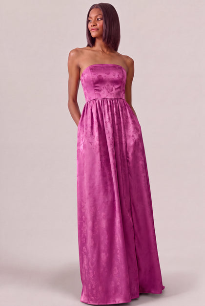Maren Satin Jacquard Dress | Fuchsia