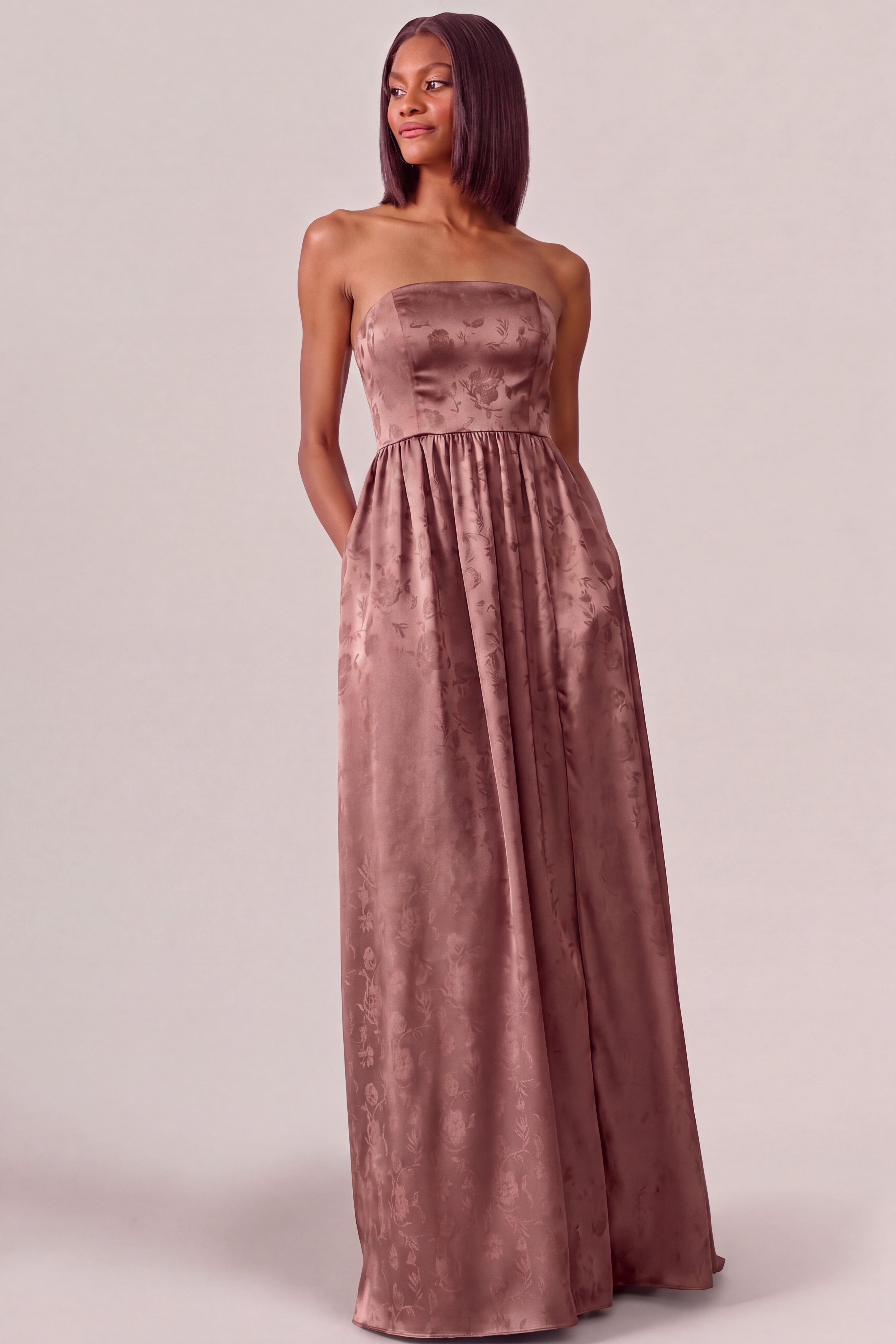 Maren Satin Jacquard Dress | Mahogany