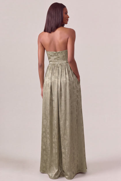 Maren Satin Jacquard Dress | Moss