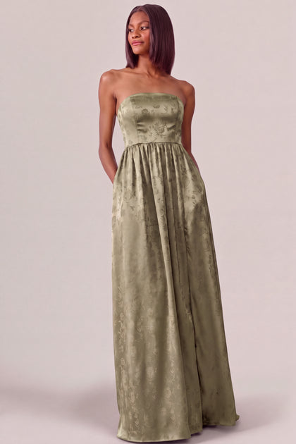 Maren Satin Jacquard Dress | Moss