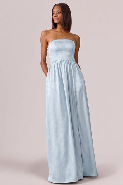 Maren Satin Jacquard Dress | Sky Blue