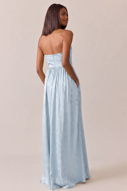 Maren Satin Jacquard Dress | Sky Blue