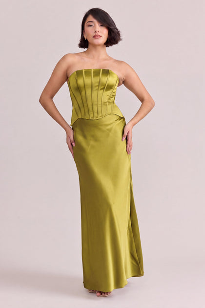 Marina Satin Dress | Made To Order | Chartreuse