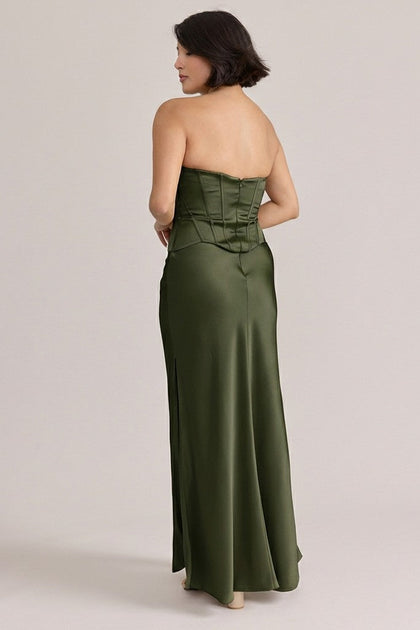 Marina Satin Dress | Made To Order | Deep Olive